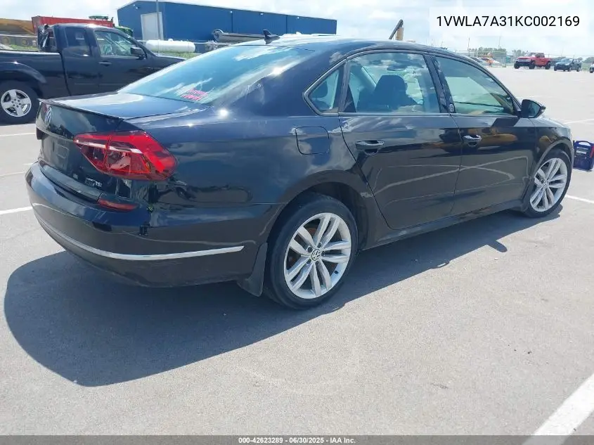 2019 Volkswagen Passat 2.0T Wolfsburg Edition VIN: 1VWLA7A31KC002169 Lot: 42623289