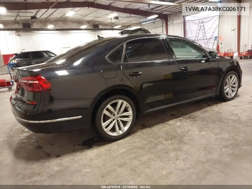 2019 Volkswagen Passat 2.0T Wolfsburg Edition VIN: 1VWLA7A38KC006171 Lot: 42757016