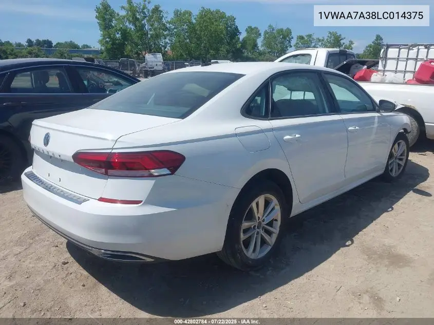 2020 Volkswagen Passat 2.0T S VIN: 1VWAA7A38LC014375 Lot: 42802784