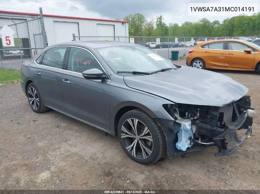 2021 Volkswagen Passat 2.0T Se VIN: 1VWSA7A31MC014191 Lot: 42230641