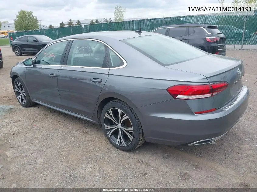 2021 Volkswagen Passat 2.0T Se VIN: 1VWSA7A31MC014191 Lot: 42230641