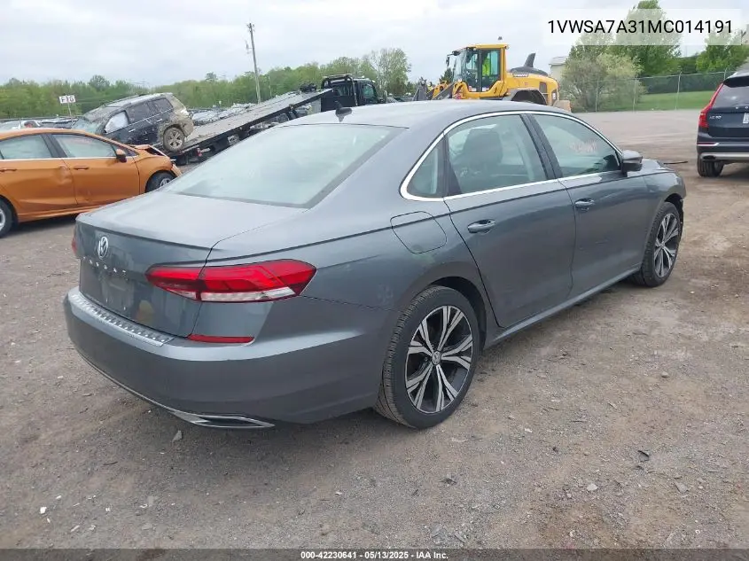 2021 Volkswagen Passat 2.0T Se VIN: 1VWSA7A31MC014191 Lot: 42230641