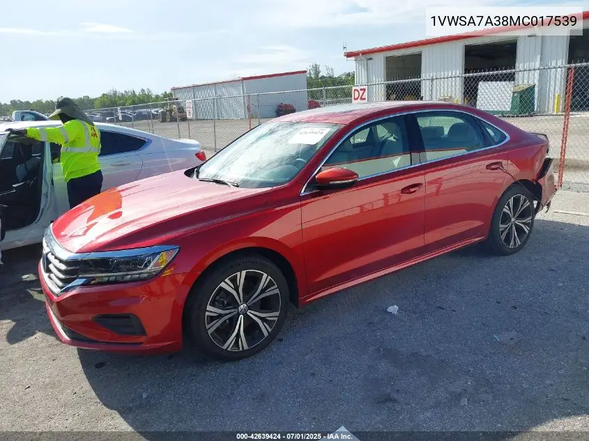 2021 Volkswagen Passat 2.0T Se VIN: 1VWSA7A38MC017539 Lot: 42639424