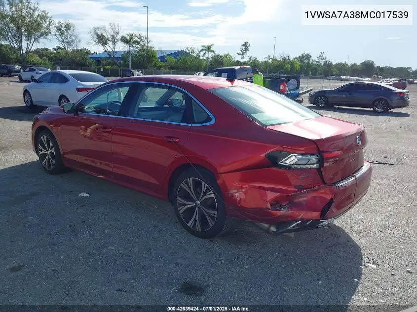 2021 Volkswagen Passat 2.0T Se VIN: 1VWSA7A38MC017539 Lot: 42639424