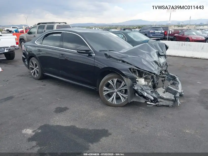 2021 Volkswagen Passat 2.0T Se VIN: 1VWSA7A39MC011443 Lot: 42654626