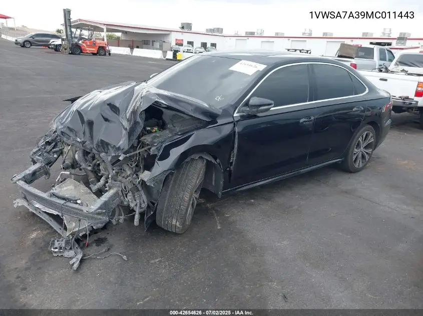 2021 Volkswagen Passat 2.0T Se VIN: 1VWSA7A39MC011443 Lot: 42654626