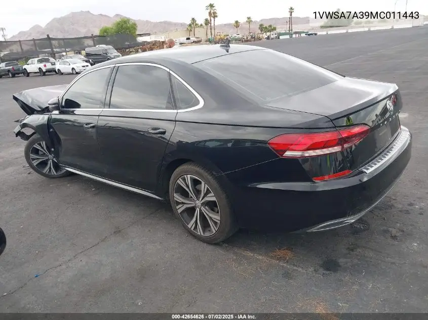 2021 Volkswagen Passat 2.0T Se VIN: 1VWSA7A39MC011443 Lot: 42654626
