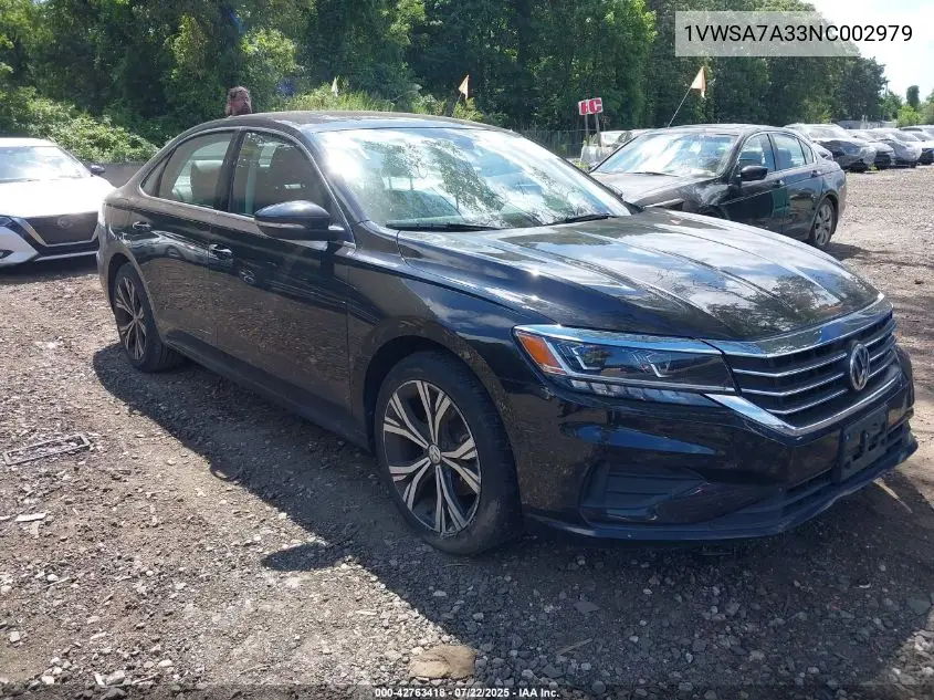 2022 Volkswagen Passat 2.0T Se VIN: 1VWSA7A33NC002979 Lot: 42763418