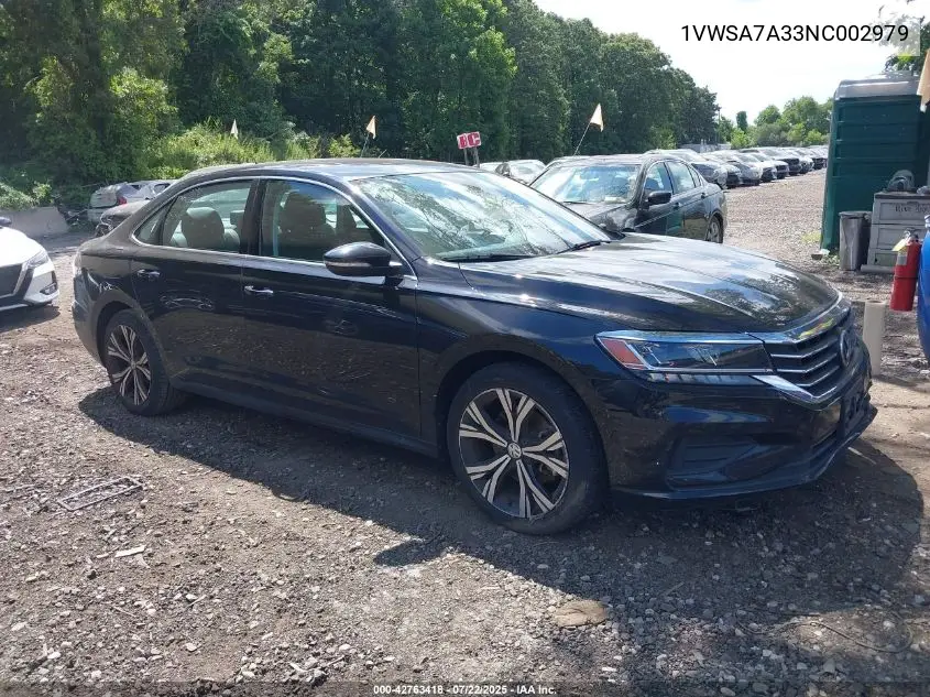 2022 Volkswagen Passat 2.0T Se VIN: 1VWSA7A33NC002979 Lot: 42763418