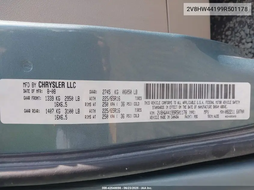 2009 Volkswagen Routan S VIN: 2V8HW44199R501178 Lot: 42548056