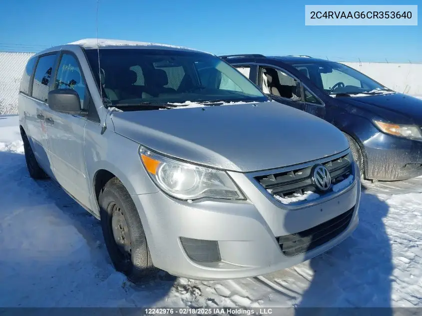 2012 Volkswagen Routan S VIN: 2C4RVAAG6CR353640 Lot: 12242976