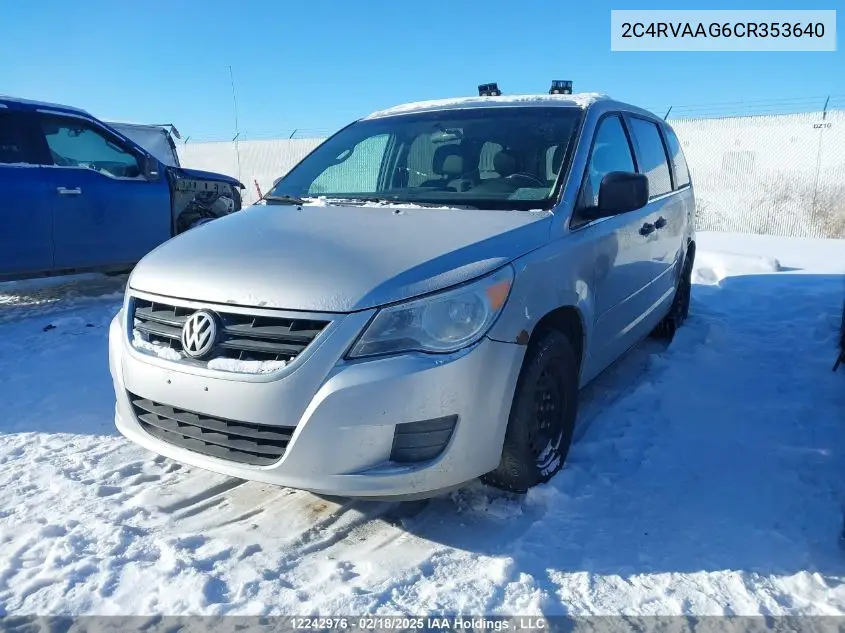 2012 Volkswagen Routan S VIN: 2C4RVAAG6CR353640 Lot: 12242976