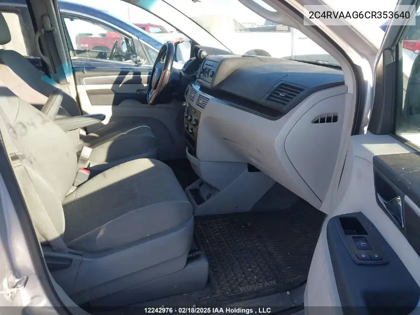 2012 Volkswagen Routan S VIN: 2C4RVAAG6CR353640 Lot: 12242976