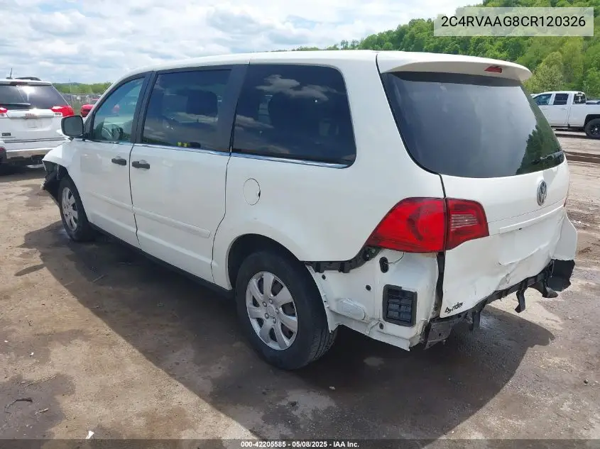 2012 Volkswagen Routan S VIN: 2C4RVAAG8CR120326 Lot: 42205585