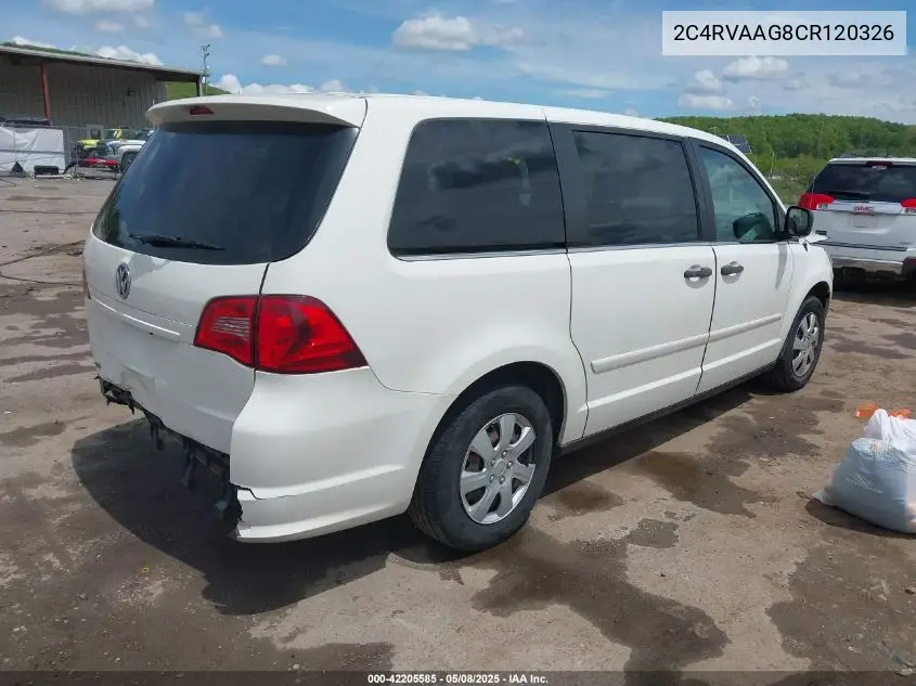 2012 Volkswagen Routan S VIN: 2C4RVAAG8CR120326 Lot: 42205585