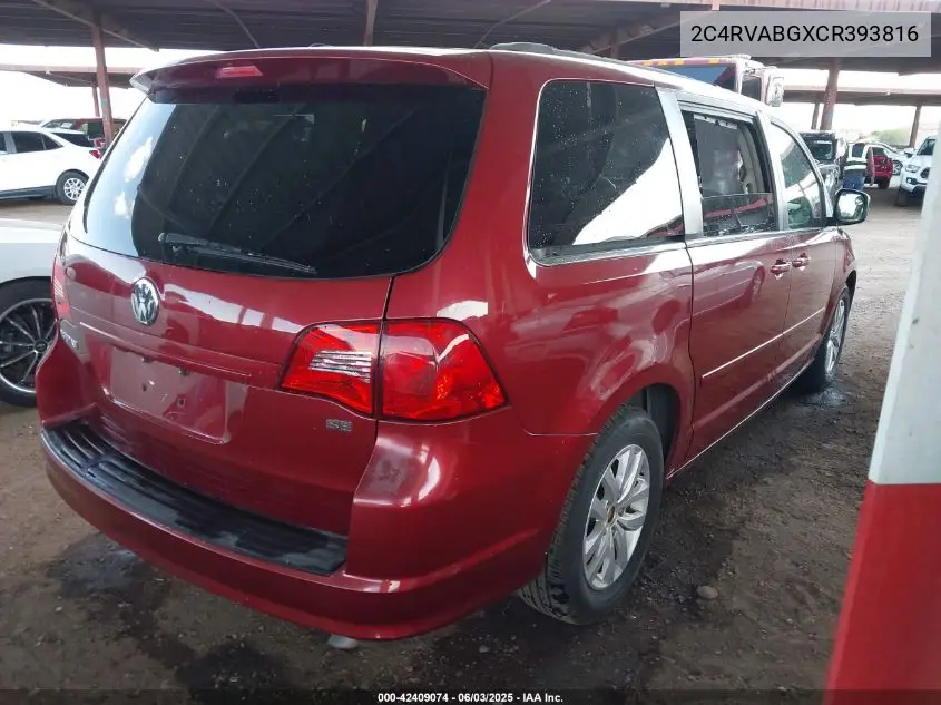 2012 Volkswagen Routan Se VIN: 2C4RVABGXCR393816 Lot: 42409074