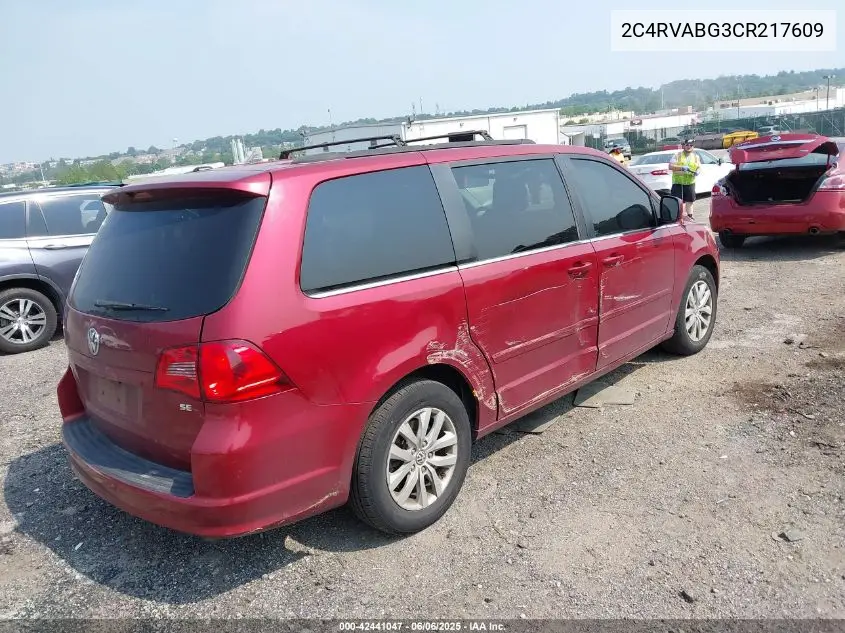 2012 Volkswagen Routan Se VIN: 2C4RVABG3CR217609 Lot: 42441047