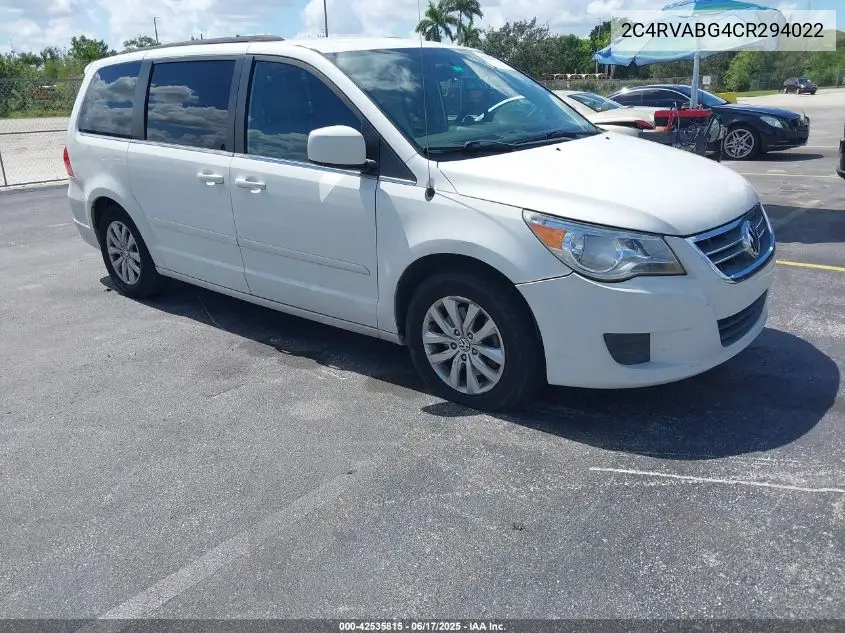 2012 Volkswagen Routan Se VIN: 2C4RVABG4CR294022 Lot: 42535815