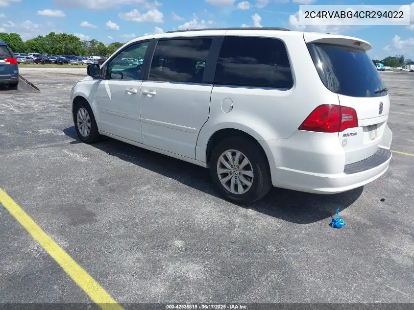 2012 Volkswagen Routan Se VIN: 2C4RVABG4CR294022 Lot: 42535815