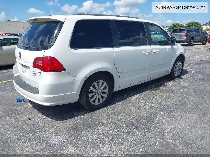 2012 Volkswagen Routan Se VIN: 2C4RVABG4CR294022 Lot: 42535815