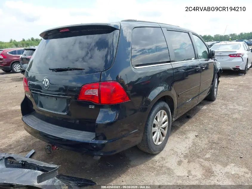 2012 Volkswagen Routan Se VIN: 2C4RVABG9CR194210 Lot: 42583341
