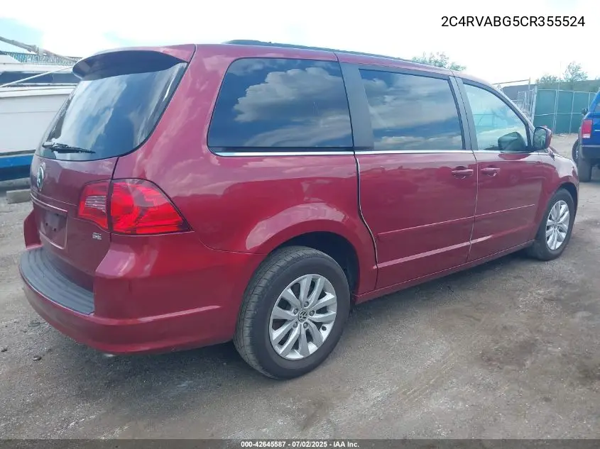 2012 Volkswagen Routan Se VIN: 2C4RVABG5CR355524 Lot: 42645587