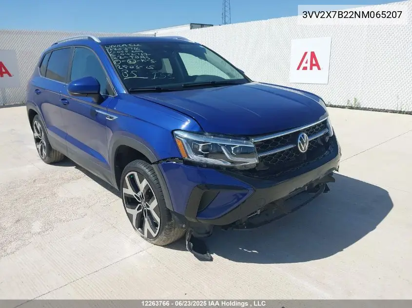 2022 Volkswagen Taos Sel VIN: 3VV2X7B22NM065207 Lot: 12263766