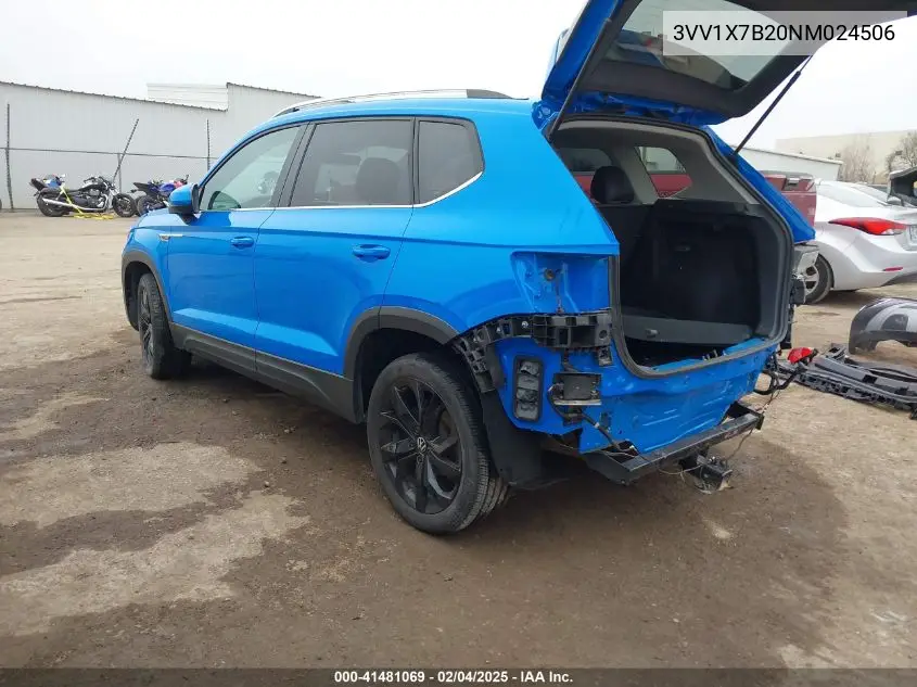 2022 Volkswagen Taos 1.5T Sel VIN: 3VV1X7B20NM024506 Lot: 41481069