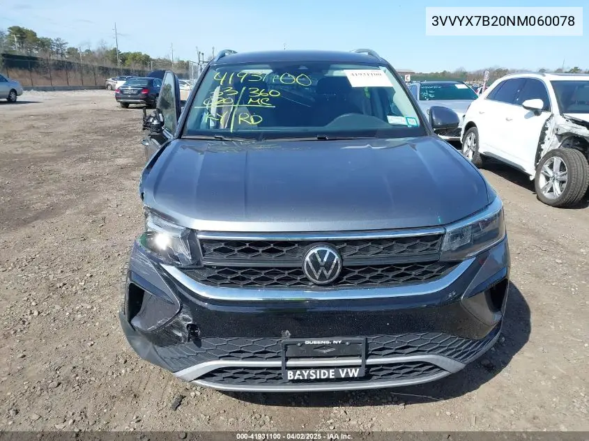 2022 Volkswagen Taos 1.5T Se VIN: 3VVYX7B20NM060078 Lot: 41931100