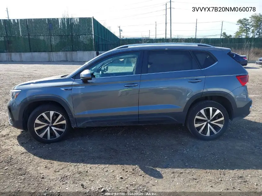 2022 Volkswagen Taos 1.5T Se VIN: 3VVYX7B20NM060078 Lot: 41931100