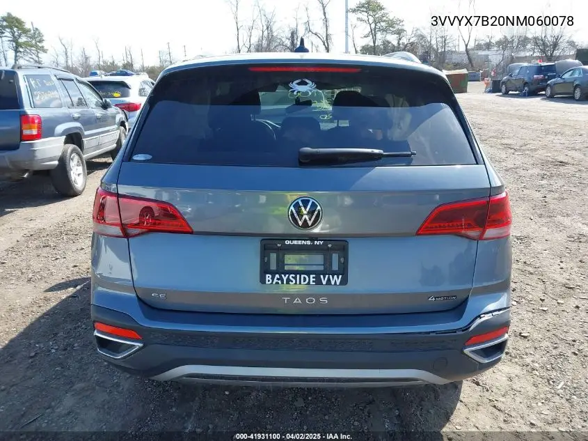 2022 Volkswagen Taos 1.5T Se VIN: 3VVYX7B20NM060078 Lot: 41931100