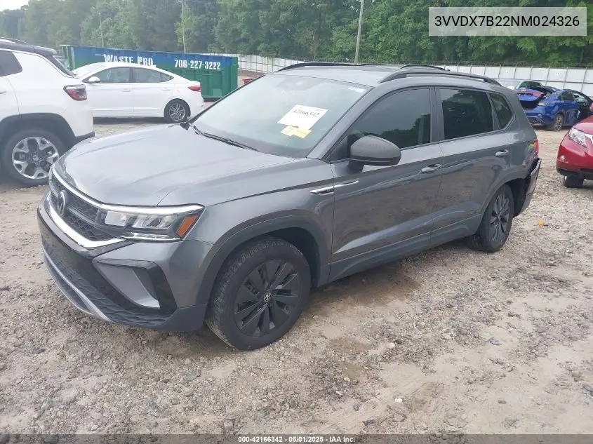 2022 Volkswagen Taos 1.5T S VIN: 3VVDX7B22NM024326 Lot: 42166342