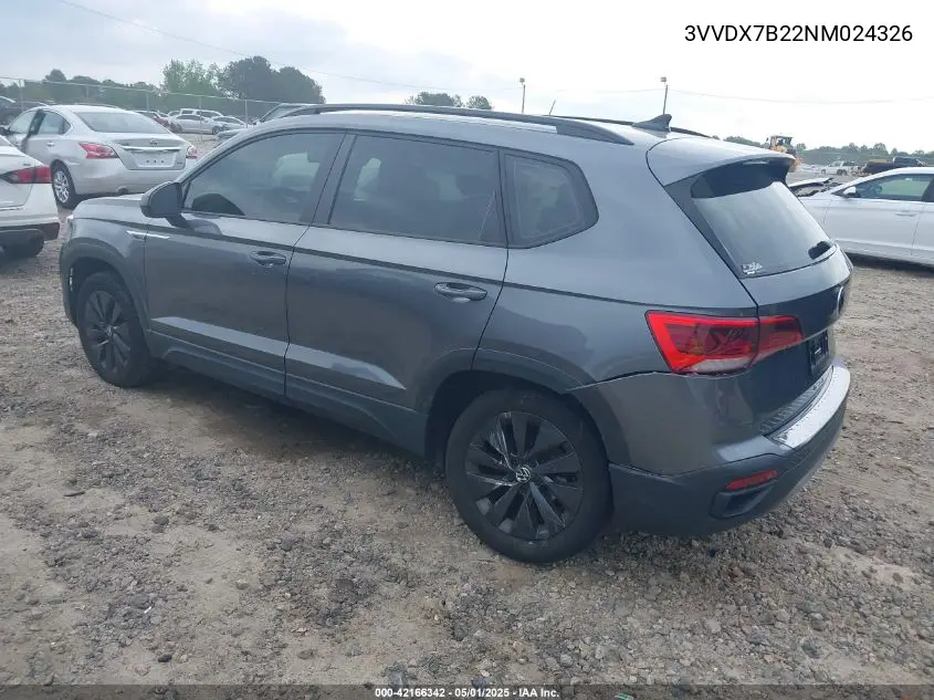 2022 Volkswagen Taos 1.5T S VIN: 3VVDX7B22NM024326 Lot: 42166342