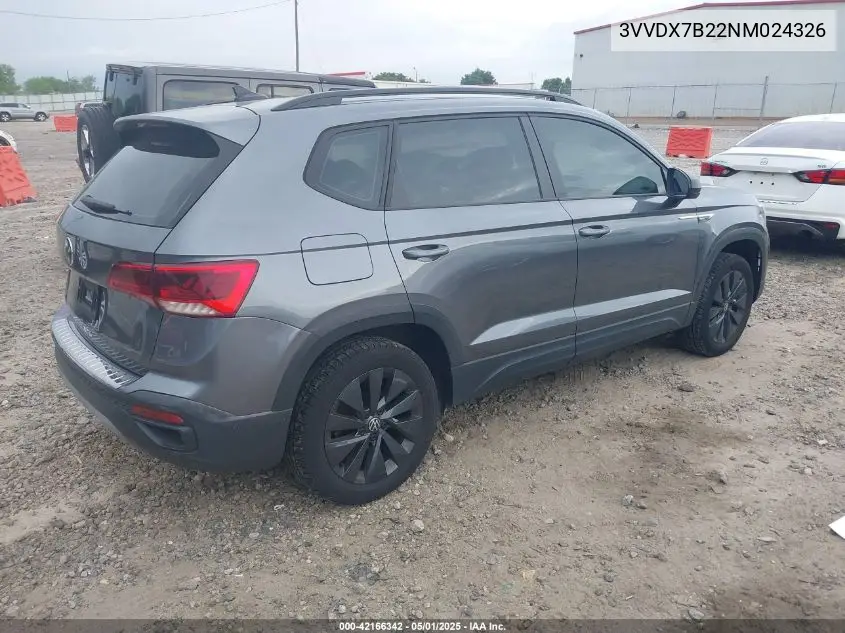 2022 Volkswagen Taos 1.5T S VIN: 3VVDX7B22NM024326 Lot: 42166342