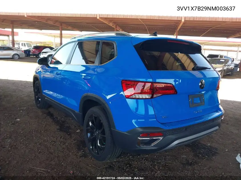 2022 Volkswagen Taos 1.5T Sel VIN: 3VV1X7B29NM003637 Lot: 42191724