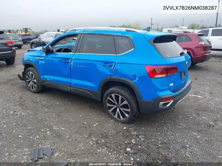 2022 Volkswagen Taos 1.5T Se VIN: 3VVLX7B26NM038287 Lot: 42198793