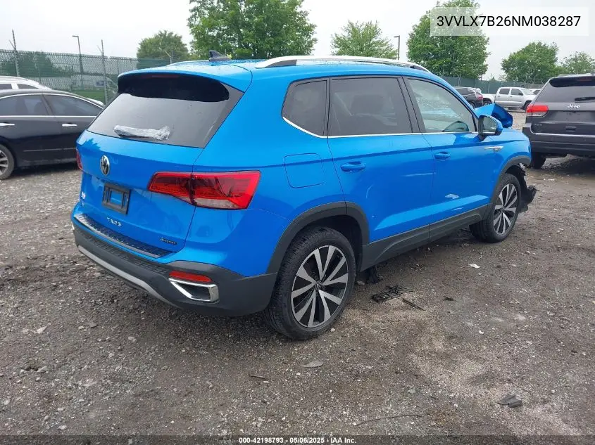 2022 Volkswagen Taos 1.5T Se VIN: 3VVLX7B26NM038287 Lot: 42198793