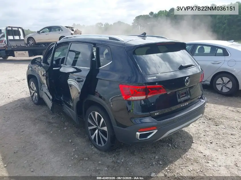 2022 Volkswagen Taos 1.5T Se VIN: 3VVPX7B22NM036151 Lot: 42491826