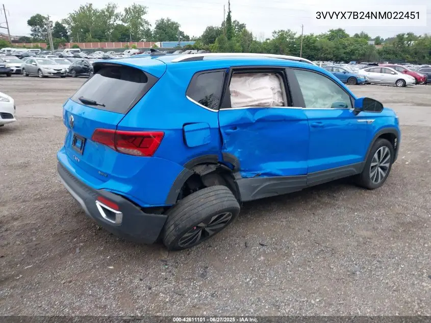 2022 Volkswagen Taos Se VIN: 3VVYX7B24NM022451 Lot: 42611101