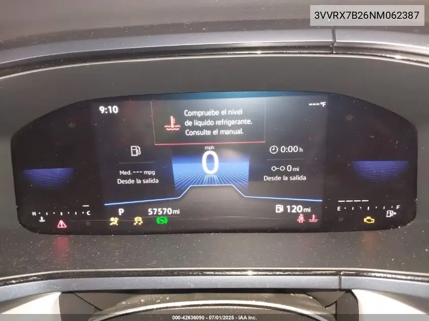 2022 Volkswagen Taos 1.5T Se VIN: 3VVRX7B26NM062387 Lot: 42636090