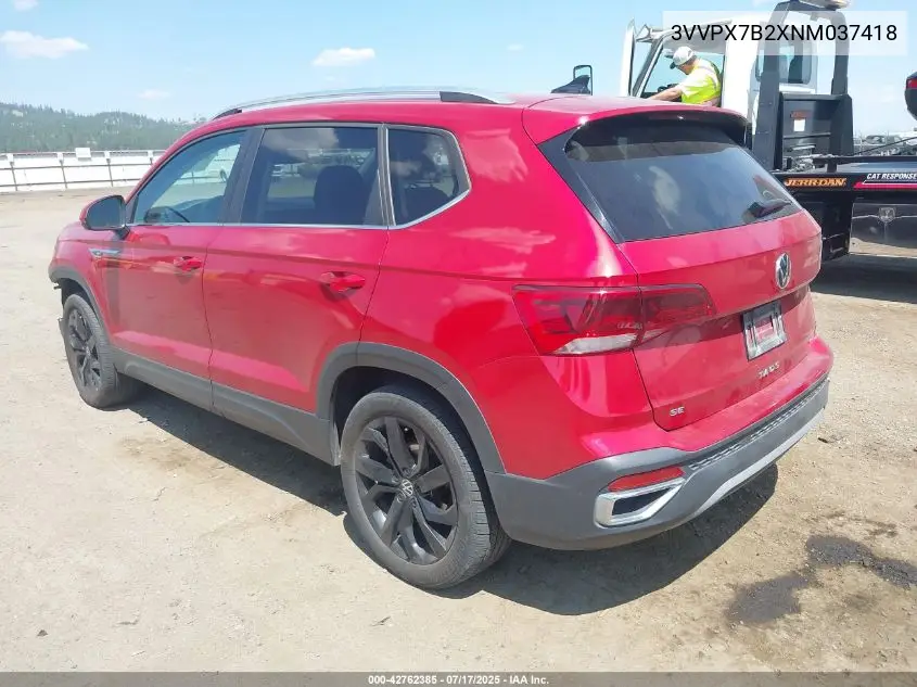 2022 Volkswagen Taos 1.5T Se VIN: 3VVPX7B2XNM037418 Lot: 42762385
