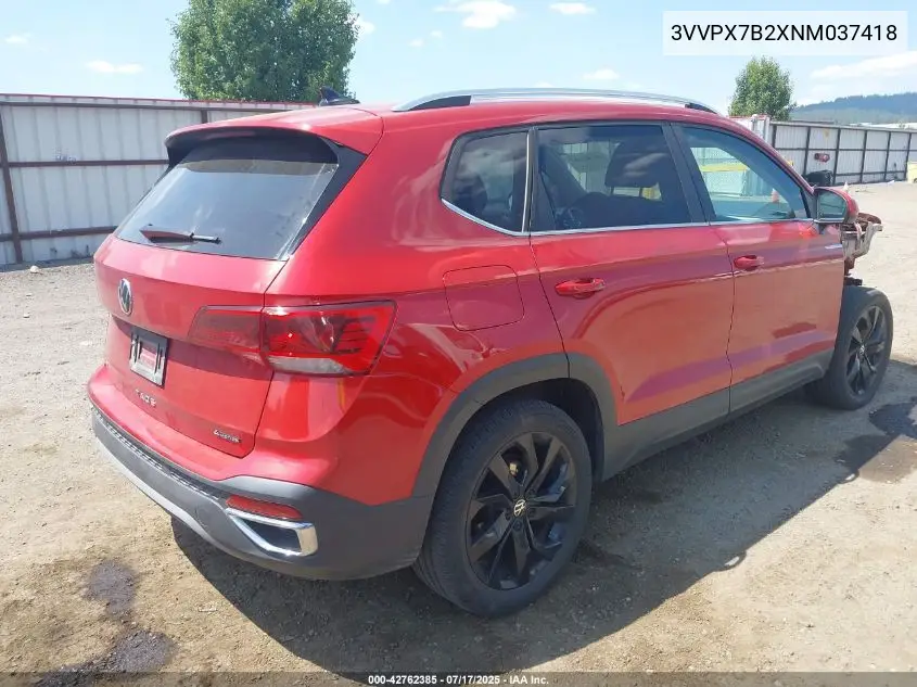 2022 Volkswagen Taos 1.5T Se VIN: 3VVPX7B2XNM037418 Lot: 42762385