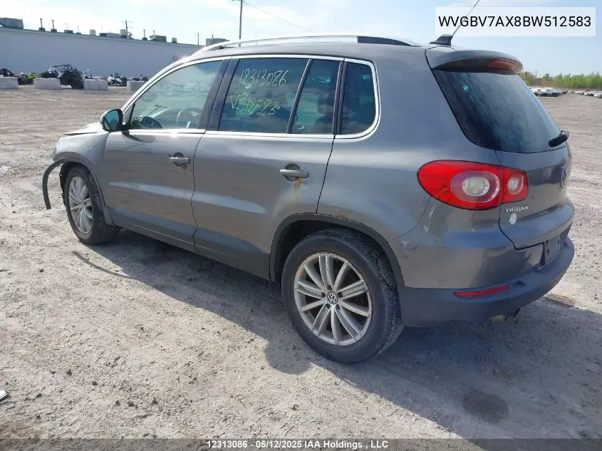2011 Volkswagen Tiguan Sel VIN: WVGBV7AX8BW512583 Lot: 12313086X