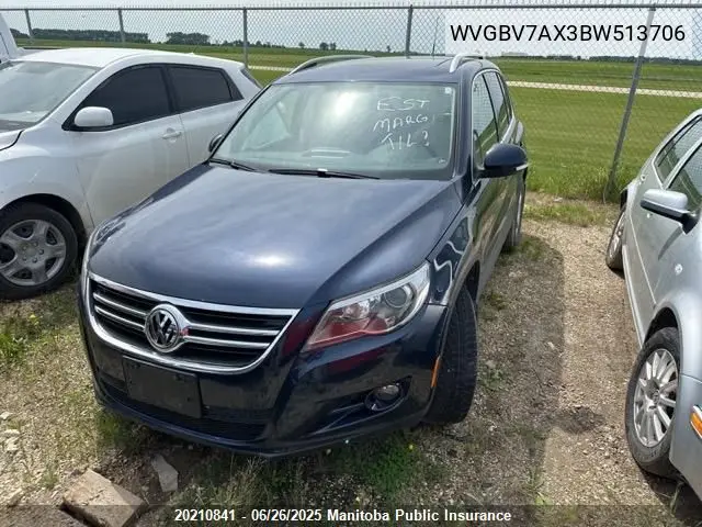 2011 Volkswagen Tiguan 2.0 Tsi VIN: WVGBV7AX3BW513706 Lot: 20210841