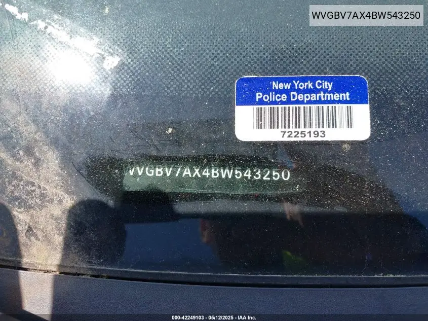 2011 Volkswagen Tiguan Se VIN: WVGBV7AX4BW543250 Lot: 42249103