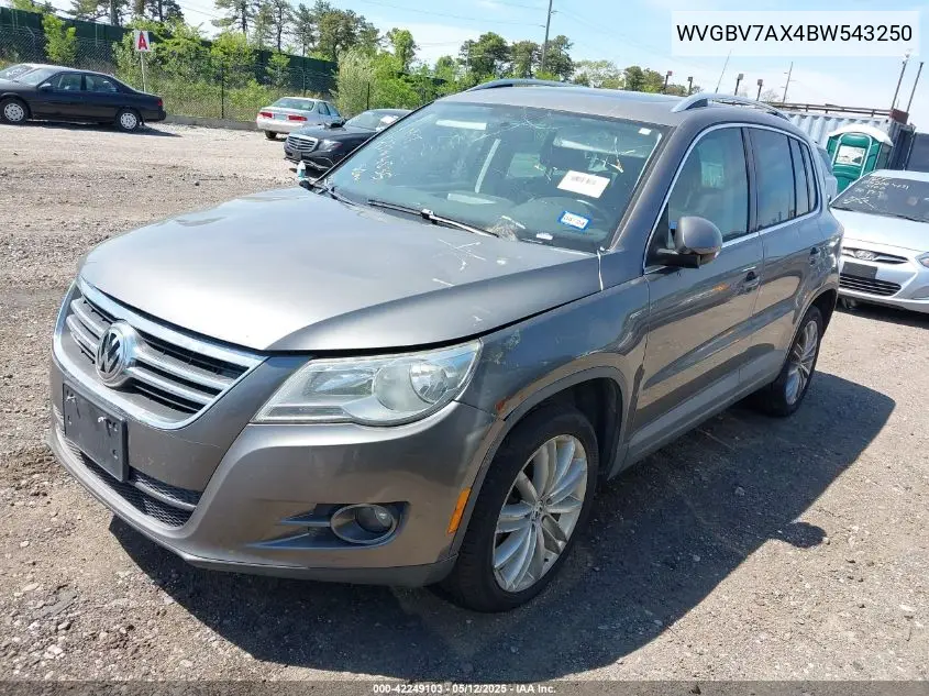 2011 Volkswagen Tiguan Se VIN: WVGBV7AX4BW543250 Lot: 42249103