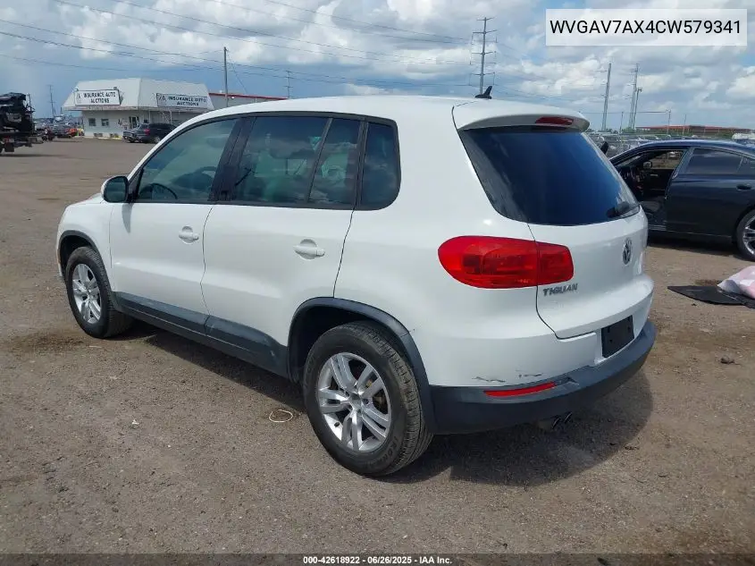 2012 Volkswagen Tiguan Le VIN: WVGAV7AX4CW579341 Lot: 42618922