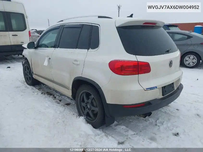 2013 Volkswagen Tiguan S/Se/Sel VIN: WVGJV7AX6DW004952 Lot: 12196088
