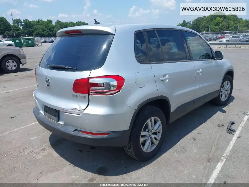 2013 Volkswagen Tiguan S VIN: WVGAV3AX3DW605826 Lot: 42595468