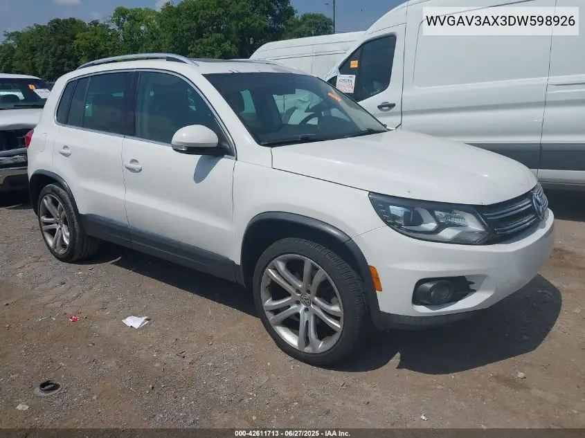 2013 Volkswagen Tiguan Sel VIN: WVGAV3AX3DW598926 Lot: 42611713
